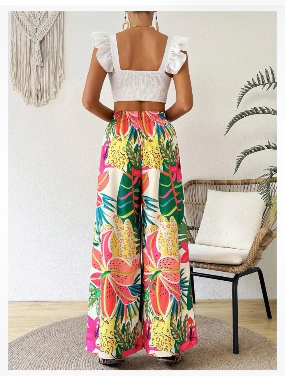 High-Rise Wide-Leg Floral Print Pants - Multicolor